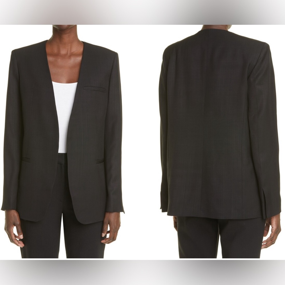 SOLD $720 Toteme Pine Black Suit Blazer Textured Collarless Jacket 36 S